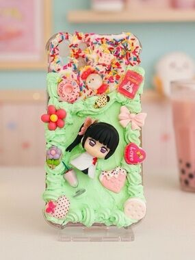 Kawaii Mint Green Custom Phone Case with Demon slayer